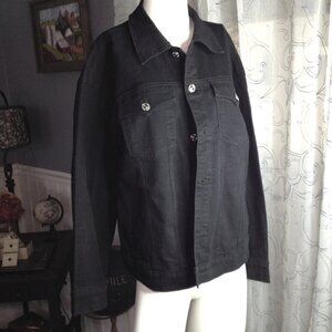 NWT True Religion XL Oversized Trucker Jkt; Black Denim; Old School, Embellished